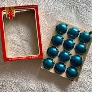 12 Vintage Blue Glass Coby Christmas Ornaments